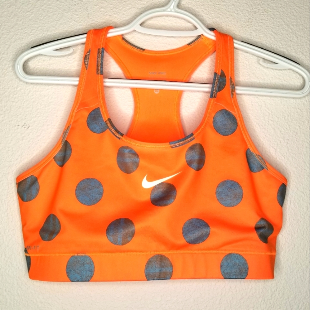 Nike Pro Sports Bra orange polka dot center swoosh XL Activewear Yoga - Picture 3 of 7